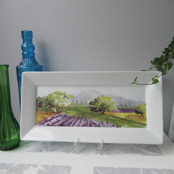 Porcelain Rectangular Serving Platter Fields of Provence by Gourmet Village - Picture 1 of 11